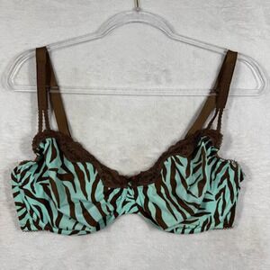Whimsy Zebra Print Lace Trim Underwire Bra Aqua Brown 38DD 161-11